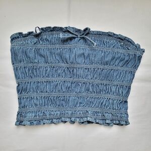 NWOT LONE STAR Tube Cropped Blue Smocked Denim Sleeveless Top S